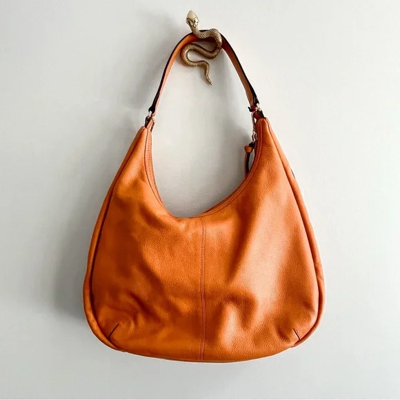 Lodis NWT $158 Daria Pumpkin Orange Authentic Pebbled Leather Crescent Hobo Bag - Picture 7 of 9